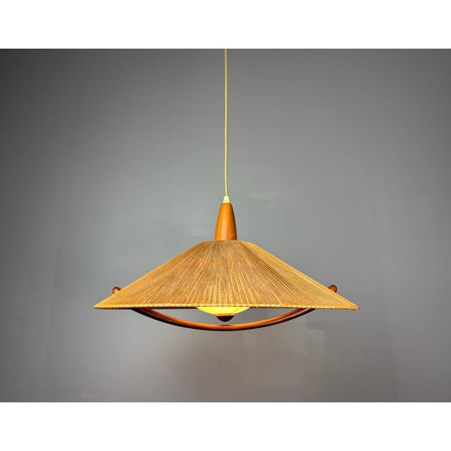 Large Mid-Century Teak and Sisal Cord Pendant from Temde Leuchten, 1960s For Sale - Image 10 of 14