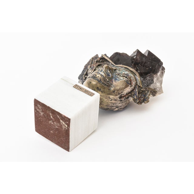 Silvered Bronze, Amethyst, Quartz and Enamel Sculpture on Marble Base For Sale - Image 10 of 11