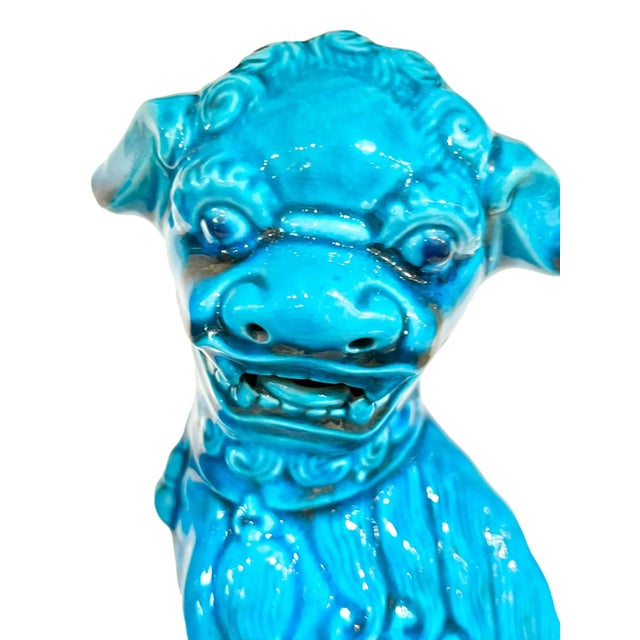 Mid 20th Century Pair of Vintage Larger Size Turquoise Blue Chinese Foo Dogs For Sale - Image 10 of 12