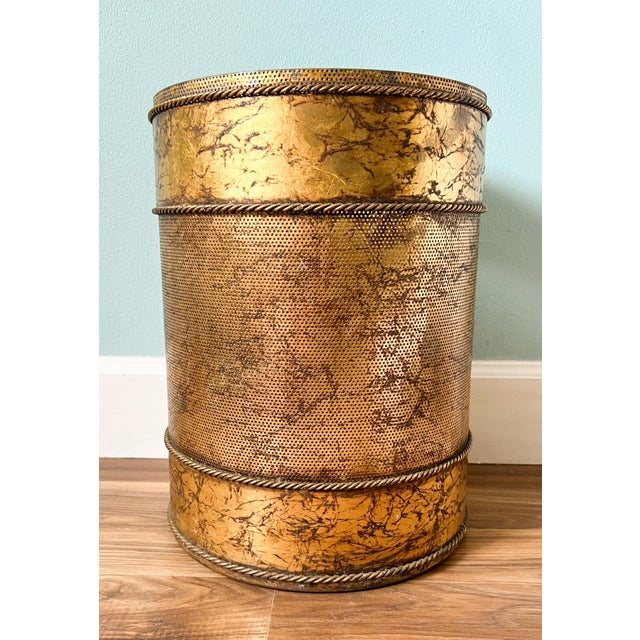 Mid Century Italian Gold Gilt Metal Umbrella Stand/ Wastebasket For Sale - Image 4 of 9