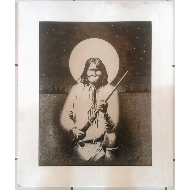 Vintage Original Signed "Geronimo" Graphite Drawing by Arnold Wichita For Sale - Image 11 of 14