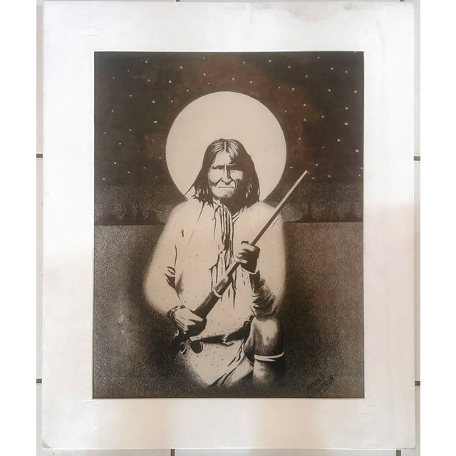 Vintage Original Signed “Native Warrior Under Moon”graphite Drawing For Sale - Image 11 of 14