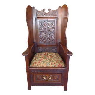 Antique Victorian Gothic Revival Country Oak Hall Chair, 1850 For Sale