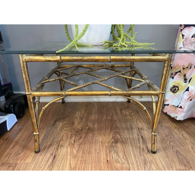 Mid-Century Modern Vintage Gold Gilt Bamboo Style Metal Coffee Table For Sale - Image 3 of 5