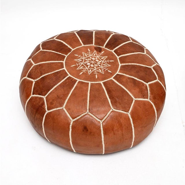 Vintage Moroccan Leather Ottoman Stools, 1970, Set of 2 For Sale - Image 4 of 9