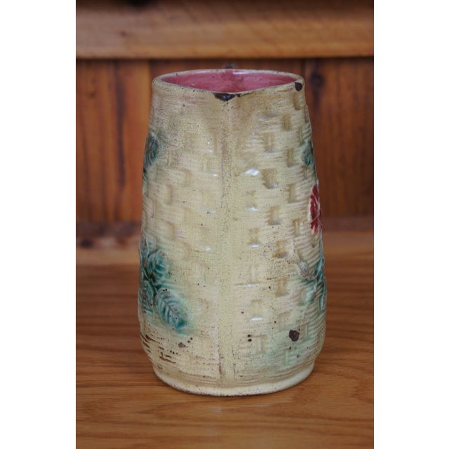 Antique Majolica Basketweave Dogwood Flower Creamer Pitcher Jug For Sale - Image 4 of 12