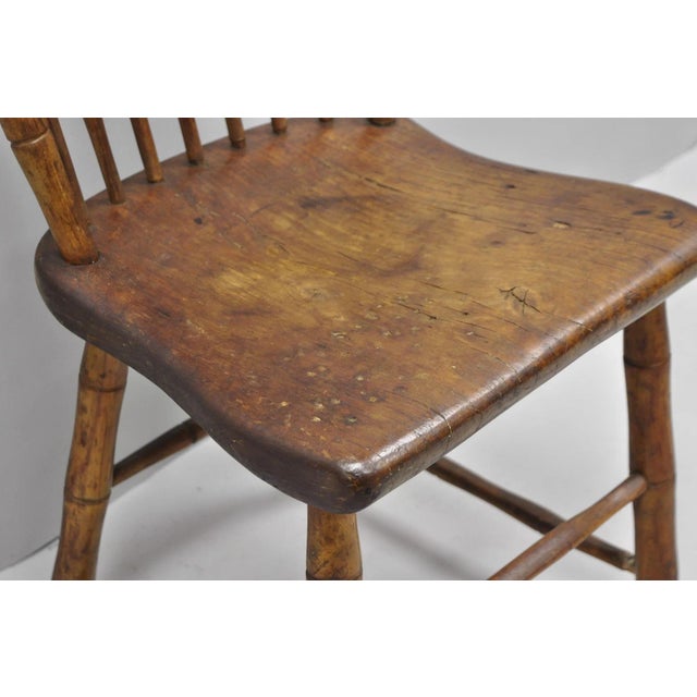 Brown Antique Primitive Rustic French Farmhouse Wooden Faux Bamboo Side Chair For Sale - Image 8 of 14