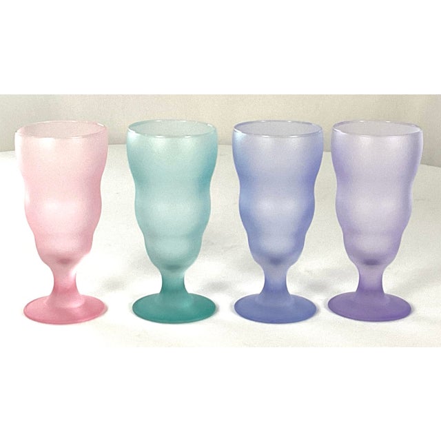 1960s Mid Century Modern,-Frosted, Pastel Ice Cream Sundae/Parfait Glasses – Set of Four For Sale - Image 4 of 5