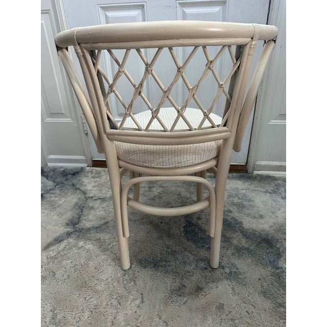 Vintage Coastal Rattan Bistro Set With Glass Table & Two Barrel Chairs For Sale - Image 18 of 18