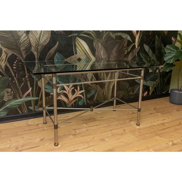 Postmodern Table with Glass Top and Frame in Metal and Brass, 1980s For Sale - Image 3 of 18