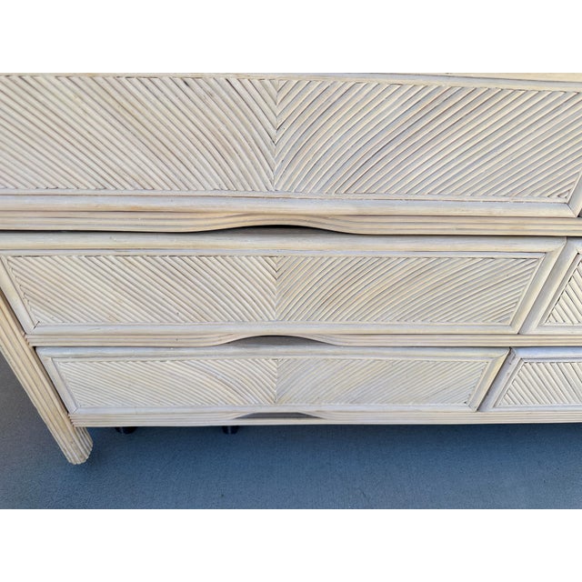 Wood Vintage Cerused Pencil Reed 6 Drawer Dresser For Sale - Image 7 of 12