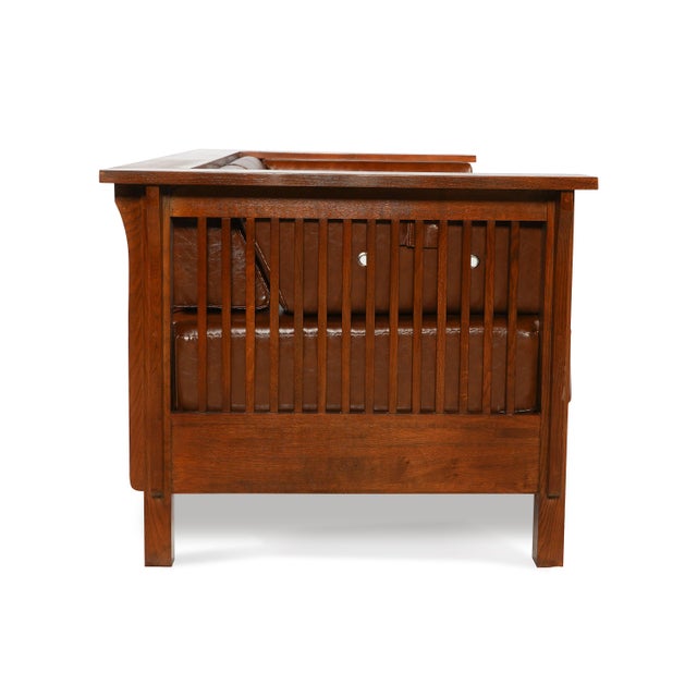 Mission / Craftsman Cubic Slat Side Love Seat - Russet Brown Leather (Rb2) For Sale In Chicago - Image 6 of 6