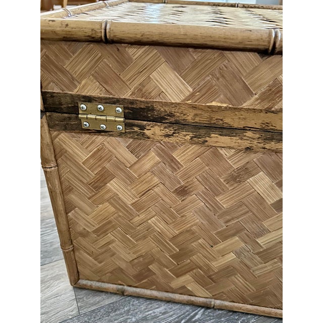 Vintage 1970s Asian Style Woven Rattan and Bamboo Storage Chest For Sale - Image 10 of 12