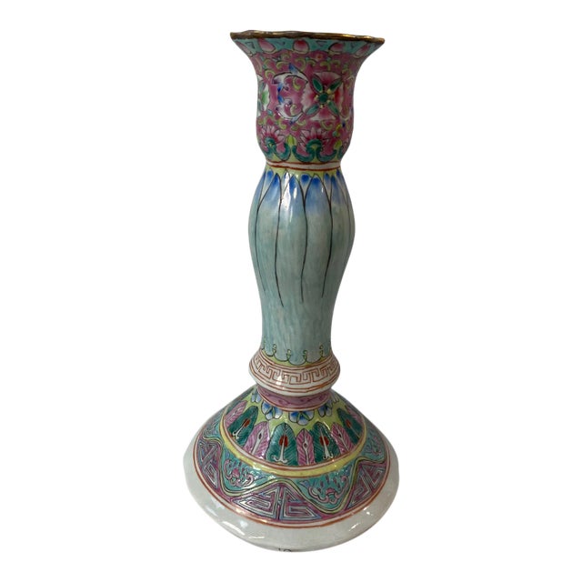 Pastel Hand Painted Candle Stick Holder For Sale