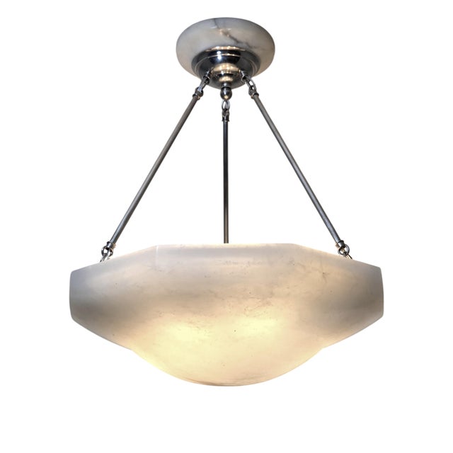 Early 20th Century Large Original Art Deco Off-White Alabaster Coupe W/ Nickel and Alabaster Canopy For Sale - Image 10 of 16