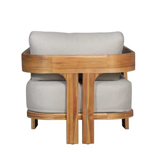 Paradiso Outdoor Solid Teak Wood Chair - Grey Fabric For Sale - Image 9 of 9