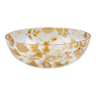 Resin Centerpiece Serving Bowl with Leaves Inclusions, Italy 1970s For Sale