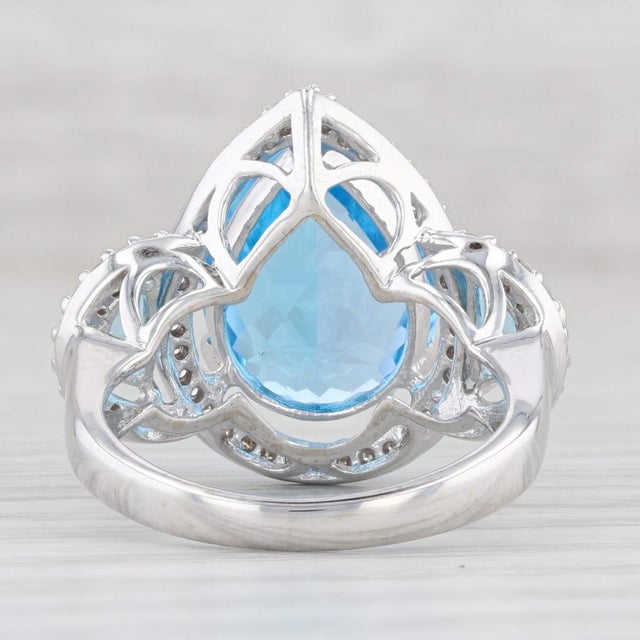 8.11ctw Pear Topaz Diamond Halo Cocktail Ring 18k White Gold Size 5.25 For Sale - Image 4 of 8