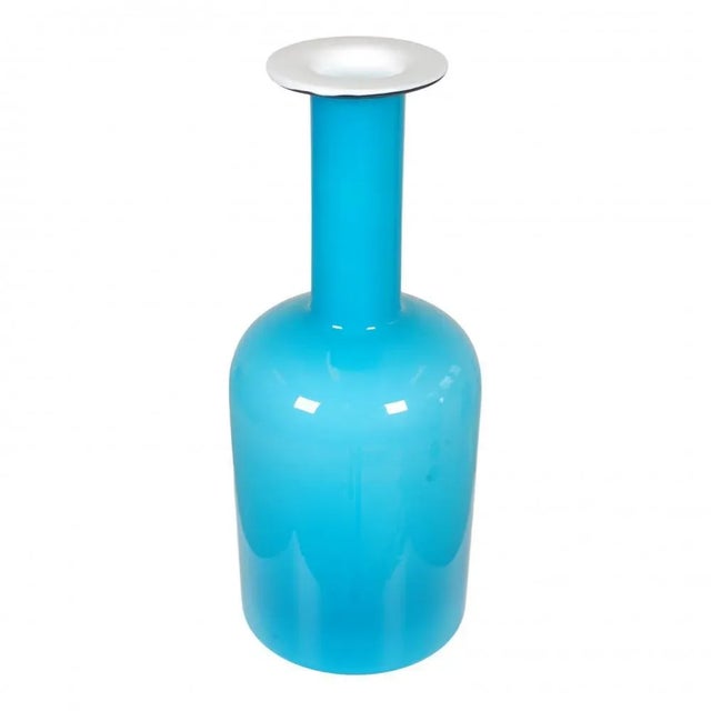 Otto Brauer/Holmegaard blue glass vase. H: 43 x D: 16. No defects.