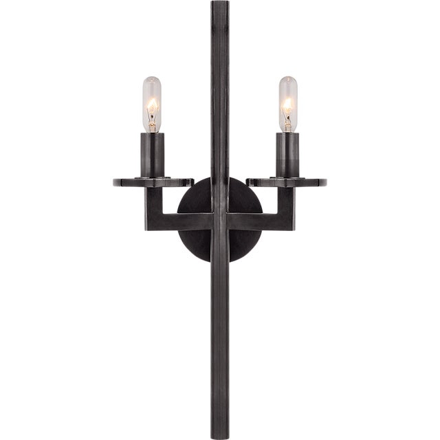 Kelly Wearstler for Visual Comfort Signature Liaison Double Sconce in Bronze For Sale