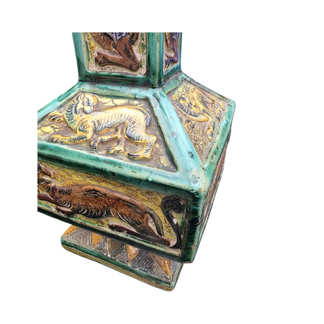 s.a.c.a. Sesto Fiorentino Italian Majolica Architectural Vase With Dragons & Tigers, C. 1930–1950 For Sale - Image 4 of 11
