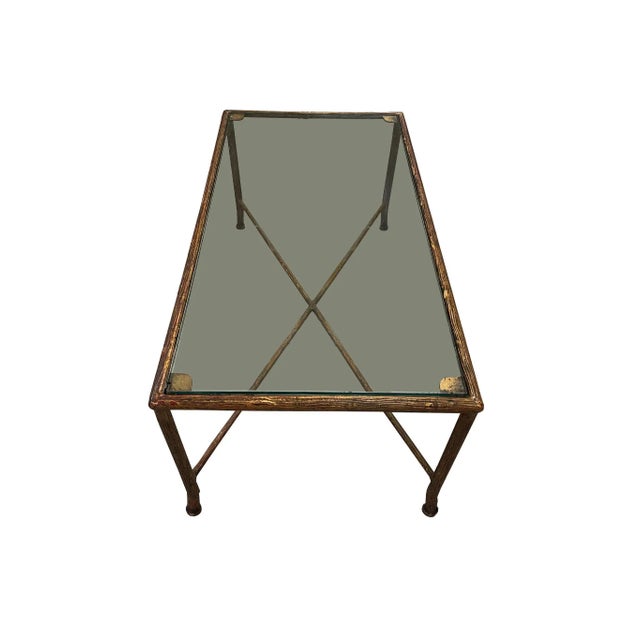 French Vintage Glass and Gilt Metal Coffee Table Attributed to Maison Jansen For Sale - Image 3 of 9