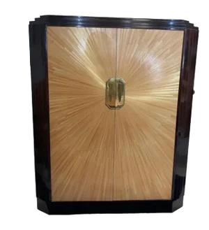 French Art Déco Sunburst Marquetry Dry Bar Cabinet