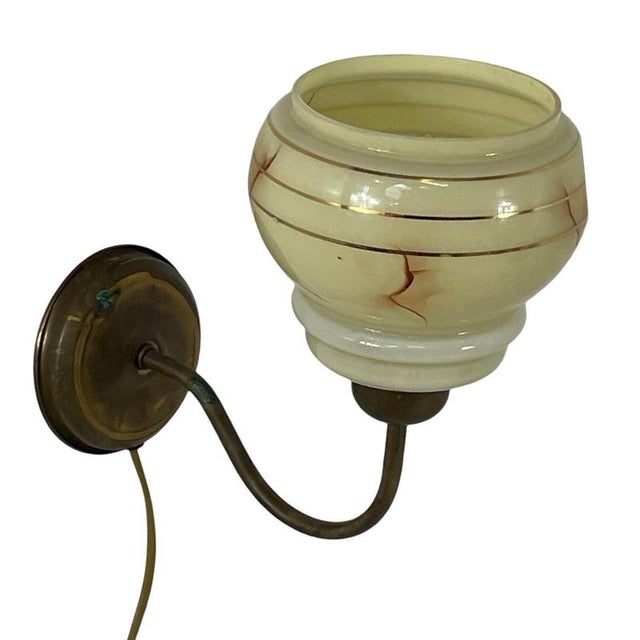 Art Deco Wall Mounted Lamp with Marbled Glass on Brass Base For Sale - Image 4 of 9
