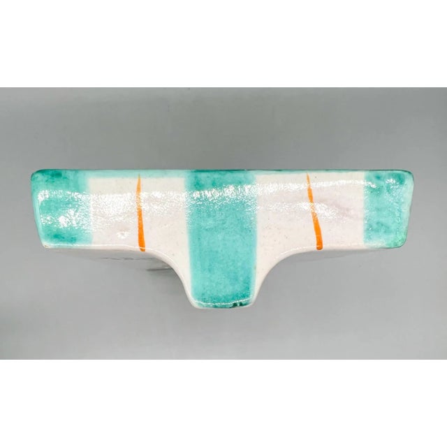 Turquoise Vintage Italian Turquoise Sicilian Folk Art Ceramic Wall Pocket For Sale - Image 8 of 13