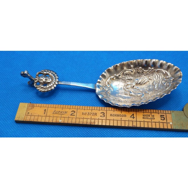 Antique Silver German Hanau Dancing Couple W Dog & Cherub Tea Caddy Sauce or Gravy Spoon For Sale - Image 9 of 10