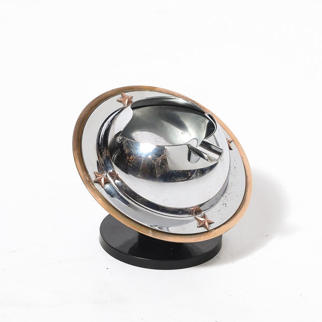 Art Deco Art Deco Revere Saturn Ashtray in Chrome, Brass & Bakelite For Sale - Image 3 of 13