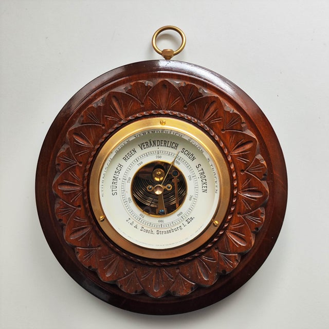 Antique German Aneroid Barometer by J. & A. Bosch, Strassburg I. Els. – G. Lufft Movement, C. 1890-1910 For Sale - Image 4 of 6