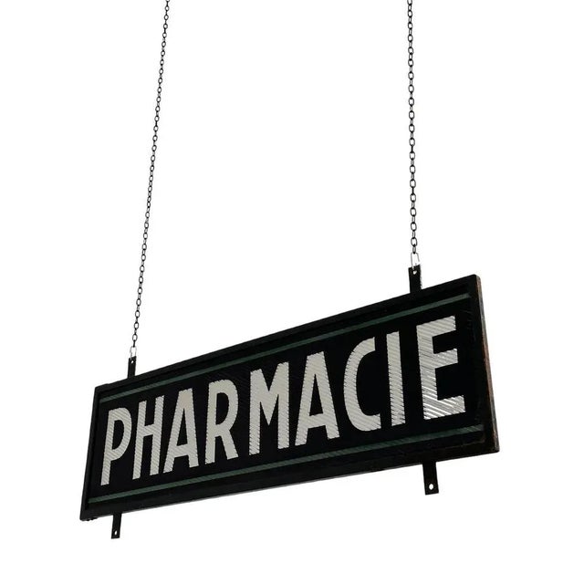 Industrial Vintage French Industrial Double Sided Glass Pharmacy Sign For Sale - Image 3 of 6