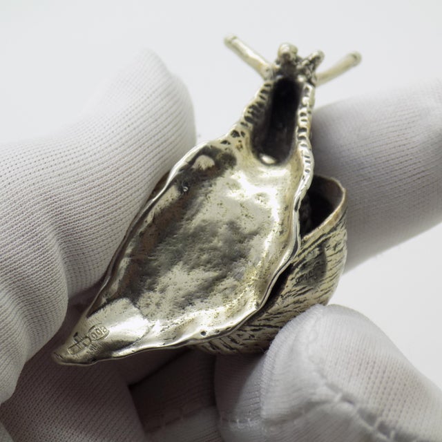 Vintage Italian Handmade Silver Real Life Size Snail Solid Detailed Figurine Made in Varese 1980s For Sale - Image 10 of 12