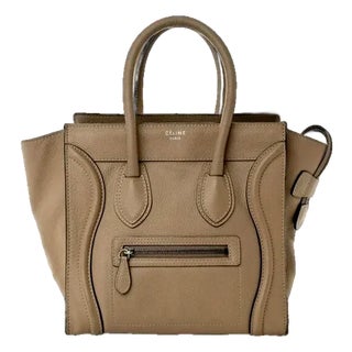 Late 20th Century Celine by Phoebe Philo Taupe Dune Neutral Drummed Calfskin Micro Luggage Tote Bag For Sale