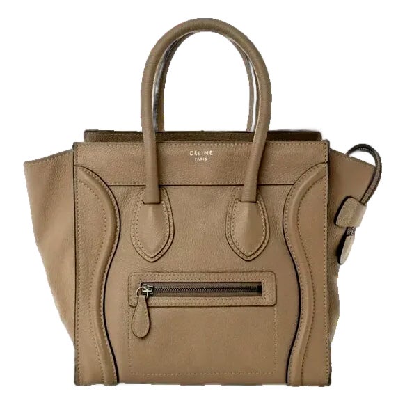 Late 20th Century Celine by Phoebe Philo Taupe Dune Neutral Drummed Calfskin Micro Luggage Tote Bag For Sale