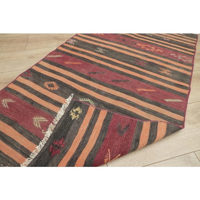 Textile 1960s Traditional Ethnic Red Striped Cicim Natural Wool Kilim Rug For Sale - Image 7 of 13