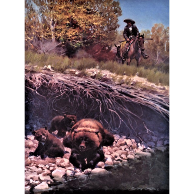 This artwork titled "When Predators Meet" 1988 is an offset lithograph by renown Western artist Gary Carter, born 1938. It...