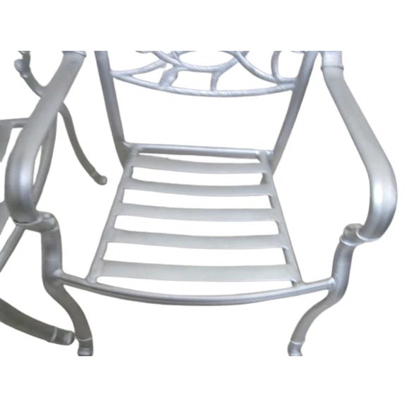 Traditional 1980s Patio Garden Cast Aluminum Armchair Silver Set of 2 For Sale - Image 3 of 7