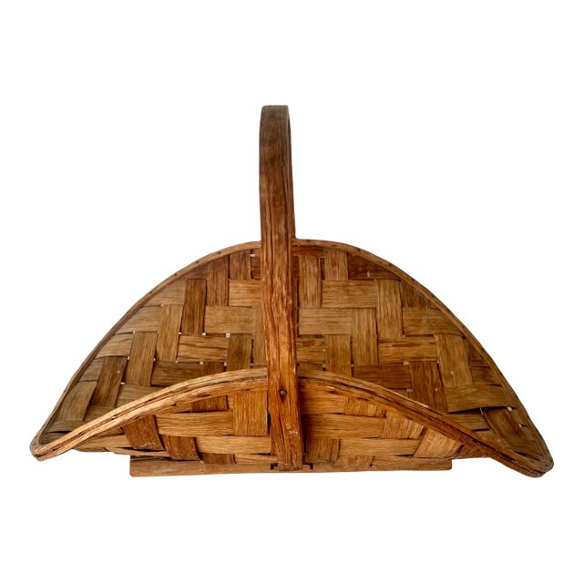 Mid 20th Century Vintage Hand Woven Splint Oak Egg Gathering Basket For Sale