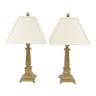 Vintage 1990s Robert Abbey Neoclassical Style Brass Table Lamps - A Pair For Sale