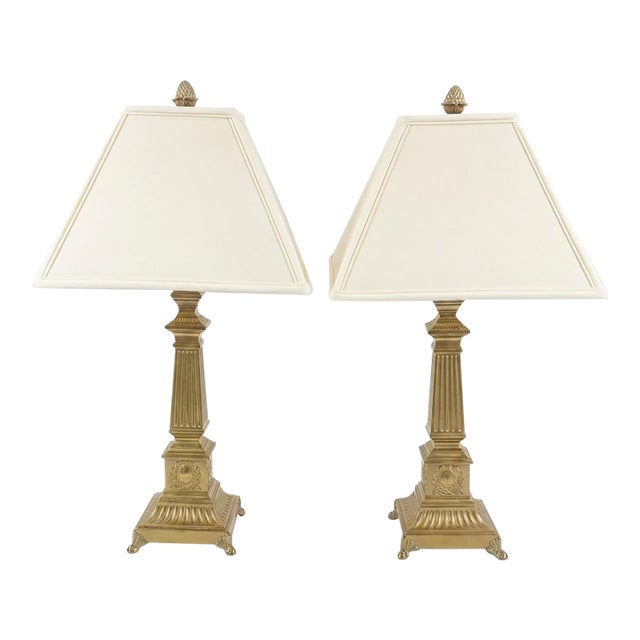 Vintage 1990s Robert Abbey Neoclassical Style Brass Table Lamps - A Pair For Sale