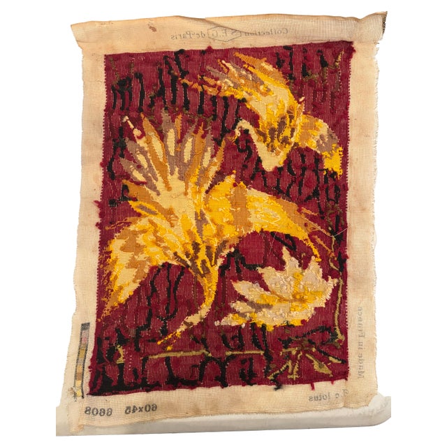 Vintage French Art Deco Needlepoint Canvas Titled "Le Lotus" by s.e.g. De Paris. Features Golden Birds and Lotus Flowers...
