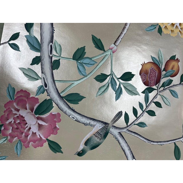 Not Yet Made - Made To Order Champagne Gold Leaf Chinoiserie Hand-Painted Peacock & Floral Wall Panels (Set of 4) For Sale - Image 5 of 5