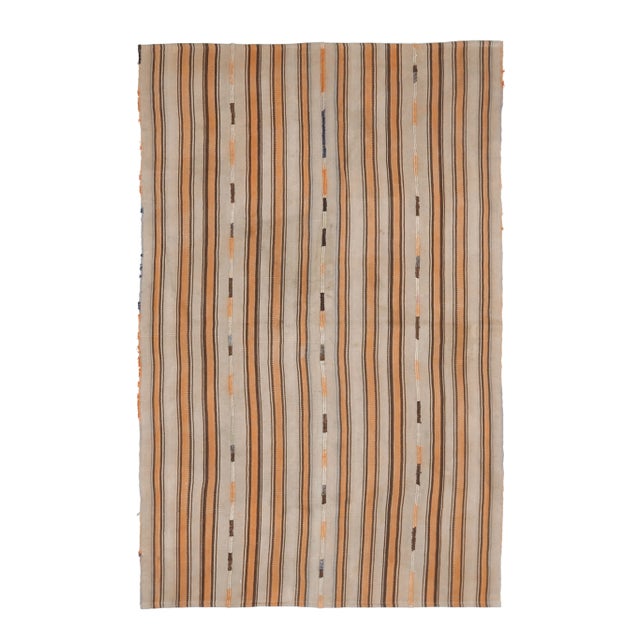 Vintage Turkish Oushak Handmade Wool Cotton Beige Kilim Area Rug For Sale - Image 11 of 11