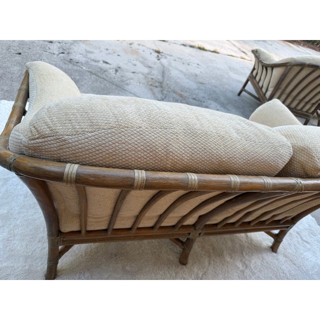Vintage McGuire San Francisco Rattan & Rawhide Curved Settee For Sale - Image 9 of 17