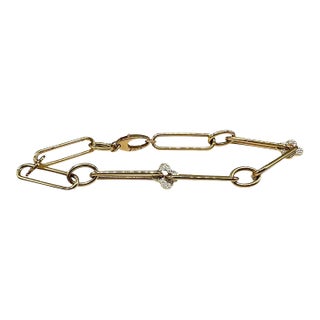 Italian Paperclip Bracelet 14kt Yellow Gold Two Tone 7.75in 4.4g For Sale