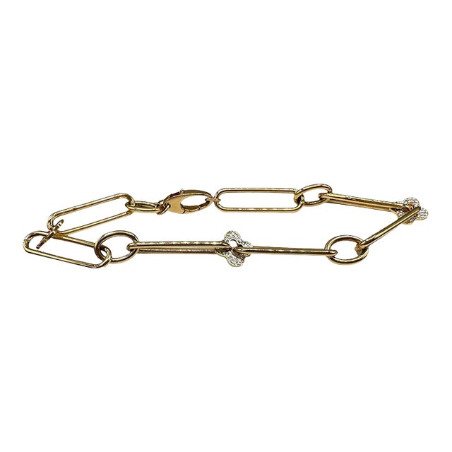 Italian Paperclip Bracelet 14kt Yellow Gold Two Tone 7.75in 4.4g For Sale