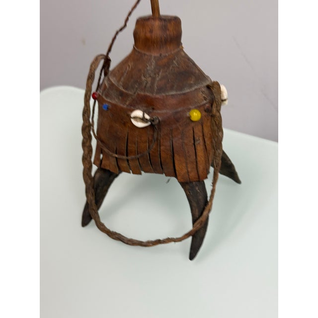 Handcrafted Nubian/Egyptian Leather Kohl Eyeliner Jar With Cowrie Shells For Sale - Image 11 of 12