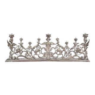 Large 19th Century Italian Rococo Style Silver‑Leaf Carved Wood Altar Candelabra For Sale